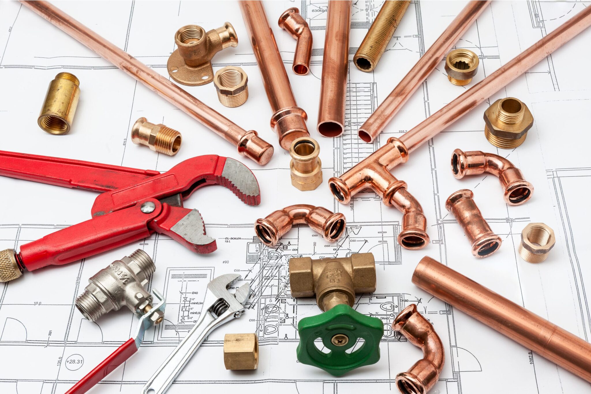 Copper pipes, fittings, valves, and plumbing tools in Commerce City